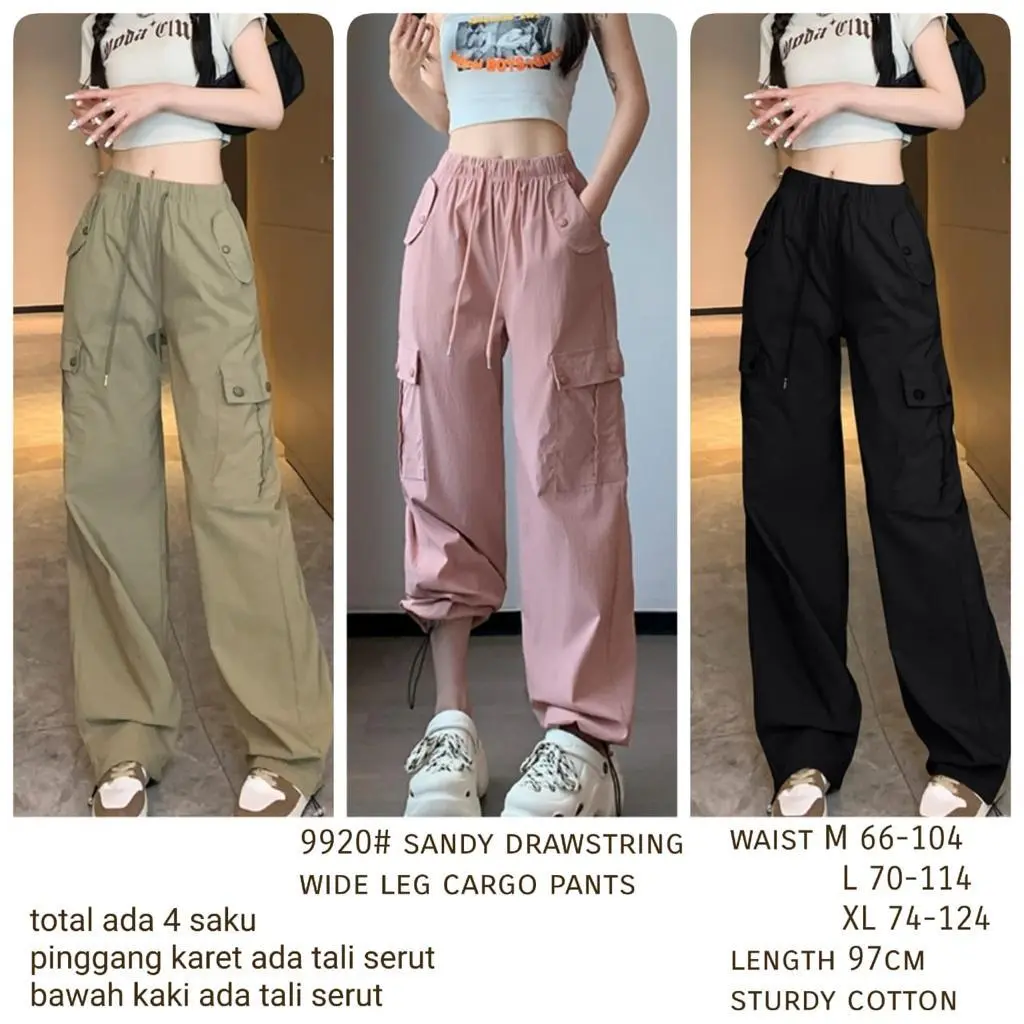 TM CELANA PANJANG 9920 3M THREE M SANDY DRAWSTRING WIDE LEG CARGO JOGGER PANTS PREMIUM IMPORT FASHION WANITA
