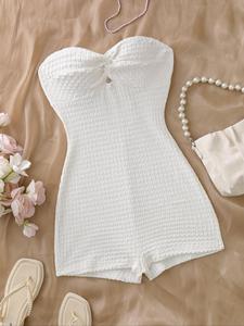 Mono tubo liso de jacquard con frente retorcido para mujer, mono casual sin tirantes para verano, ropa de moda para vacaciones de verano en la playa, ropa de mujer, ropa de mujer
