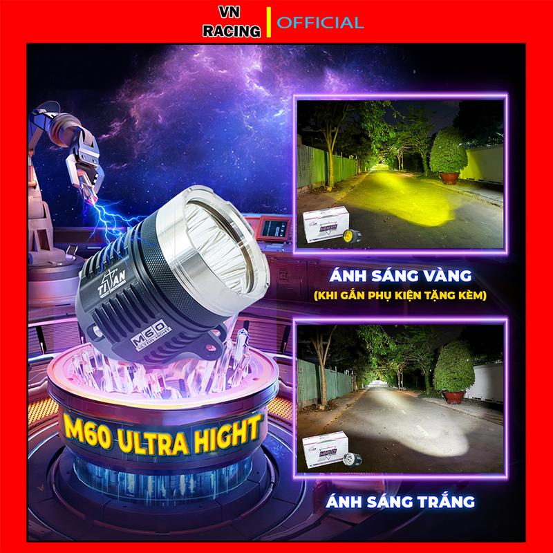 Đèn Trợ Sáng Titan M60 Ultra Hight 70W Len Vàng Phá Sương Chip Led Osram Siêu Sáng Chống Nước IP68 Chiếu Xa 800M