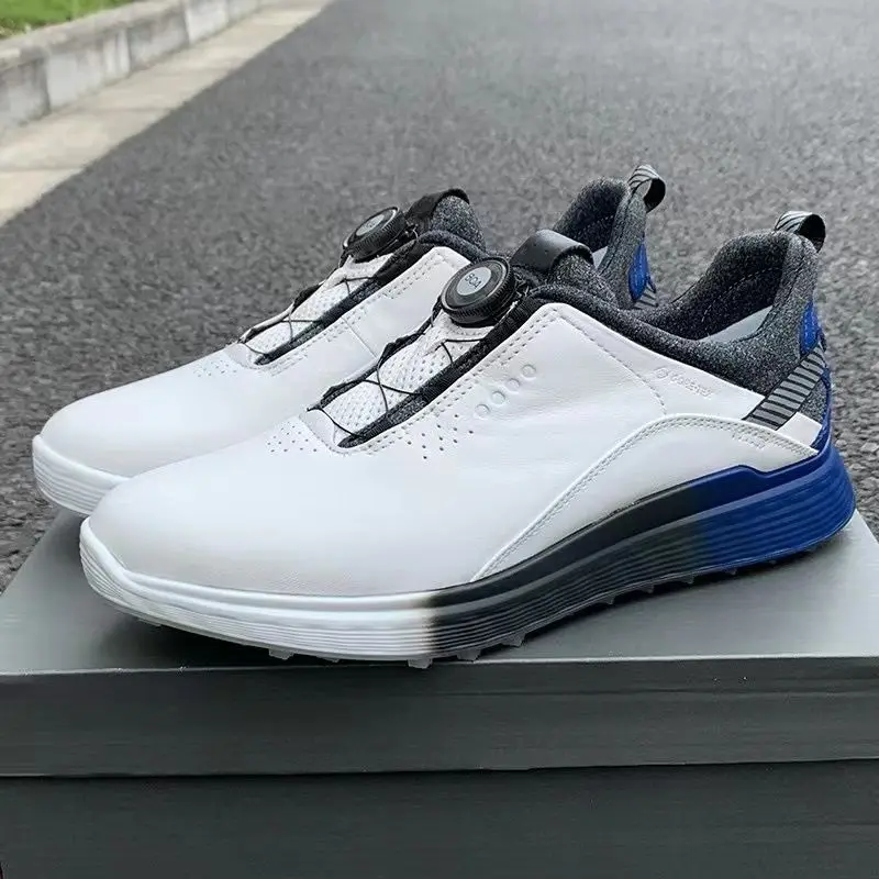 【ECCO】 new men's golf shoes automatic buckle non-slip fixed spike leather outdoor sports leisure men's shoes nx24005