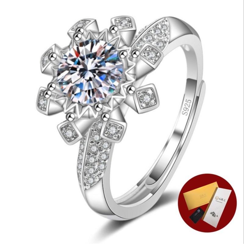 Product Introduction of (With Gra Certificate)S925 Silver White Diamond Flower Ring Fashion SUNFLOWER Moissanite Ring 16