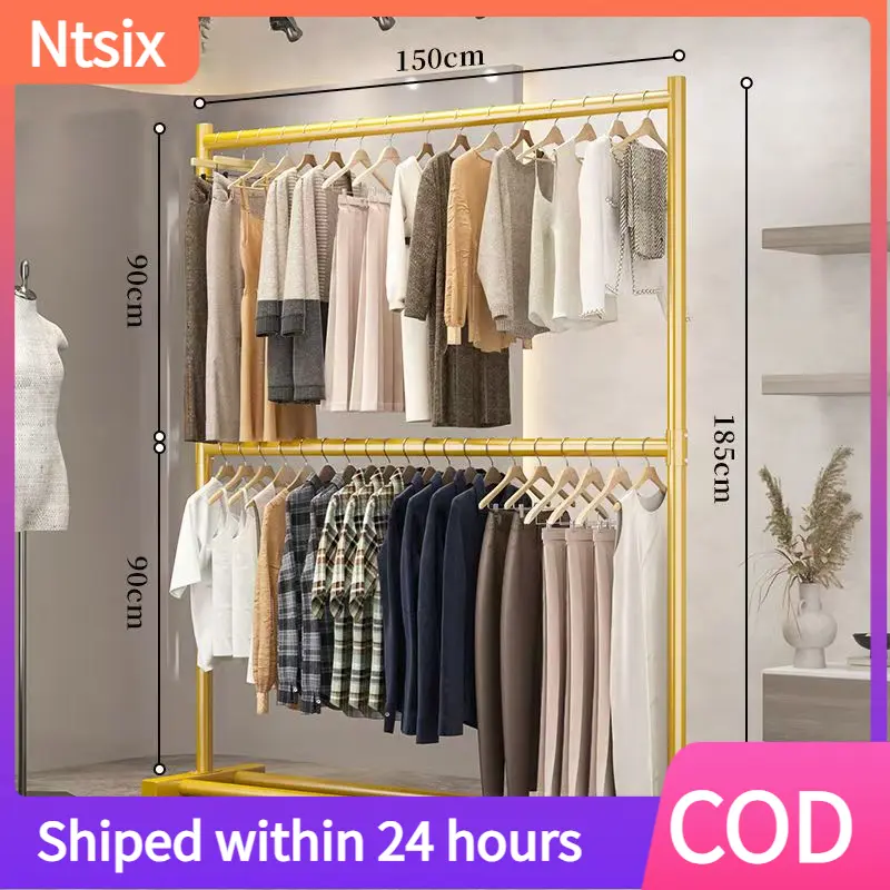 Double layer hanging organizer rack cloth clothes rack clothes rail hanger Baju pengidai Baju steel frame Rak organizer hanging two layers of clothes pengidai with steel frame