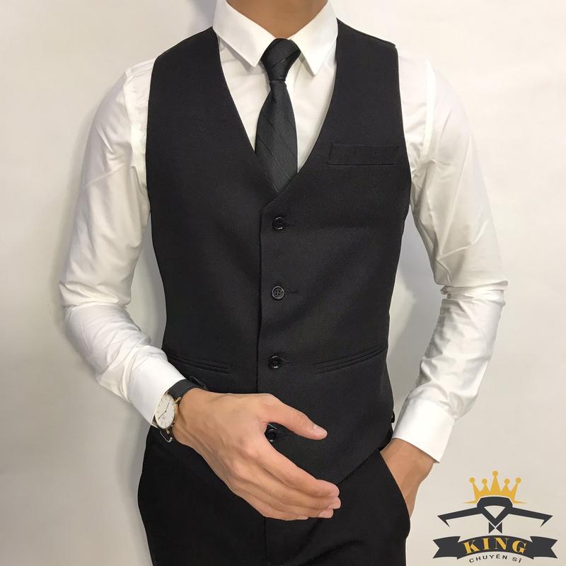 Áo gile nam KING ghile nam đen cao cấp form rộng vải mịn 4 nút sang trọng giá rẻ Z10