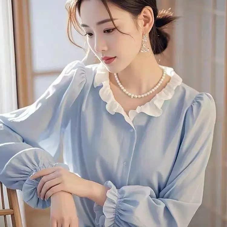 Áo Sơ Mi Dài Tay Màu Hồng, Phong Cách Pháp Cao Cấp Thanh Lịch, Thanh Lịch, Thích Hợp Đi Lại, Giá Cả Phải Chăng, Hàng Đầu, Hàng Mới Về Năm 2024, Thiết Kế Độc Đáo Và Đẹp