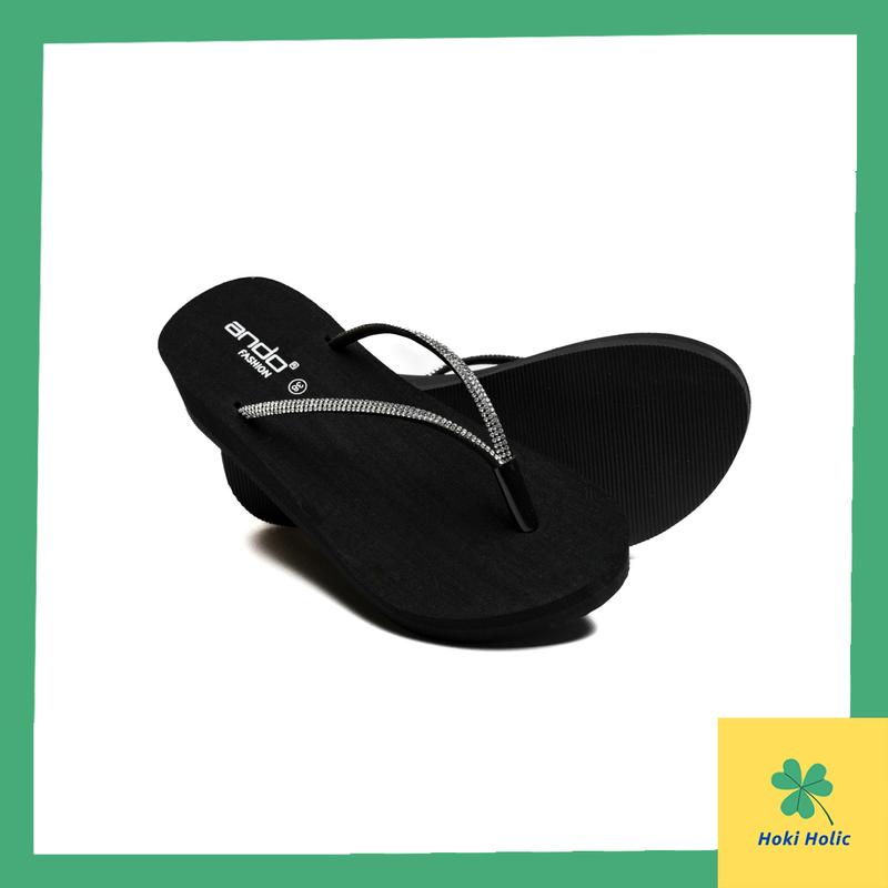 Ando Sandal Wedges Jepit Wanita - Ando Nice Blink Hitam 6