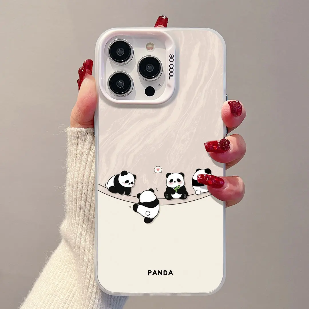 Four Cute Pandas for Apple 15promax Phone Case Iphone14 All-Inclusive 13 Niche 12 Hard Case 11