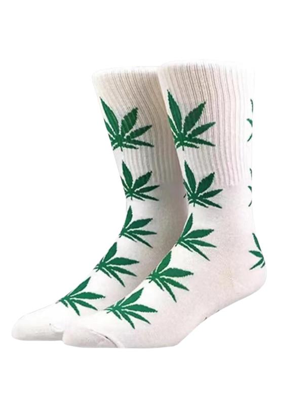Men's Plants Print Crew Socks, Casual Comfy Breathable Mid-calf Socks for Daily Outdoor Wear, Men's Socks for All Seasons 4