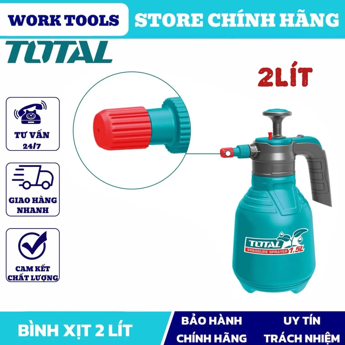 Bình xịt TOTAL THSPP20202 2L - Van xả áp an toàn, đầu phun có thể điều chỉnh