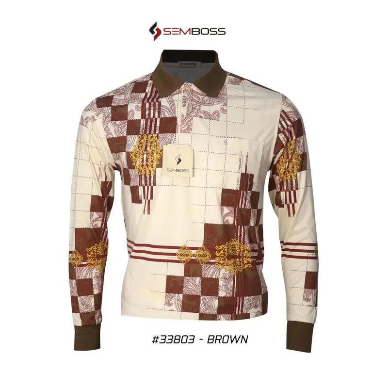 Kaos Kerah Pria Semboss Lengan Panjang Bahan Katun Adem Berkantong 33803A 6