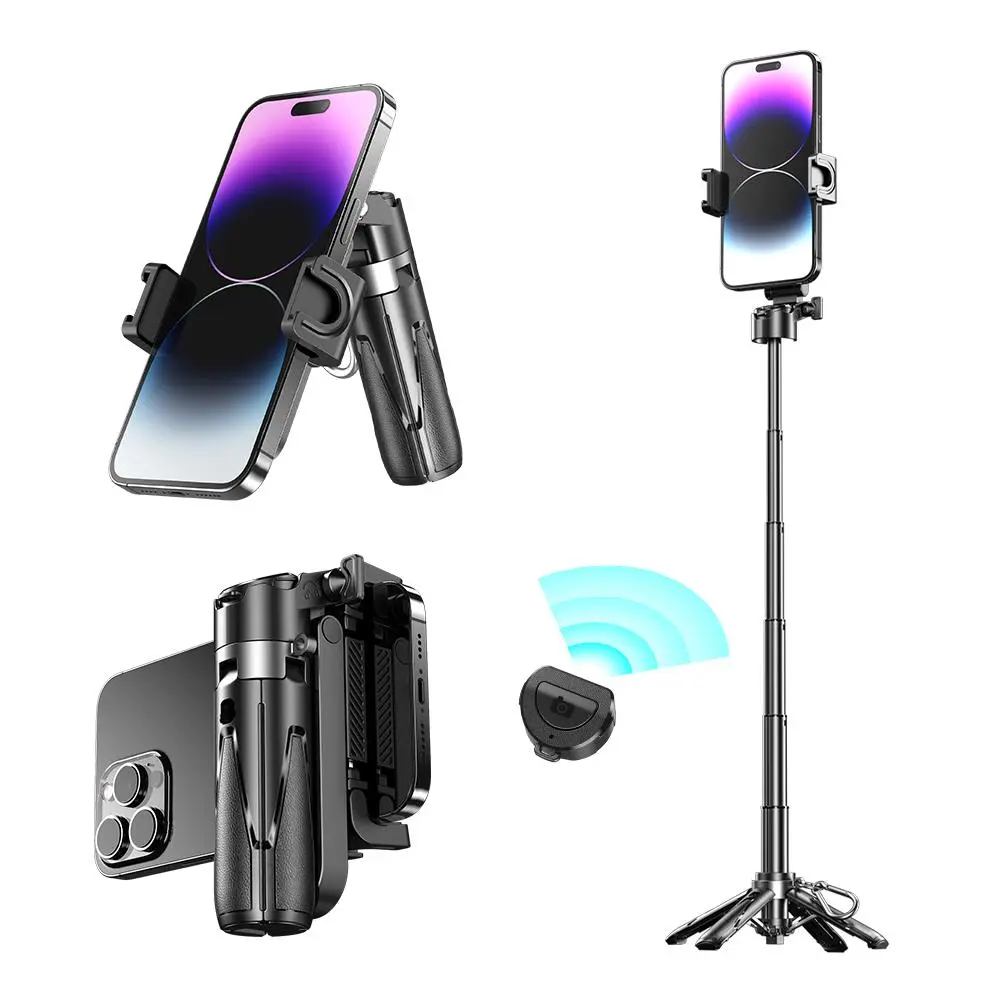 Portable Selfie Stick, Retractable Phone Selfie Stick with Remote Control, 3 in 1 Selfie Stick for Live Streaming, Vlogging, Travel, Outdoor, Tripod Stabilizer, Camera Accessories