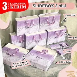 SLIDEBOX 2 sisi Bridesmaid Box Tas Wedding Kertas Jasmine & Ivory 400gsm Gratis Nama Pita Hias Custom Design 3-8 Meter Kain 31x22x7cm