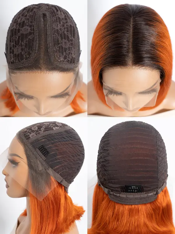 Orange Straight Human Hair Wigs, Glueless T Part Lace Front Wigs, Pre-Plucked Hairline, Natural Looking Wigs for Women 7