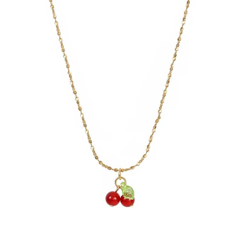 Stainless Steel Cherry Necklace, Cute Bead Pendant Necklace, Ladies' Wedding Jewelry, Birthday Gift Necklace 5