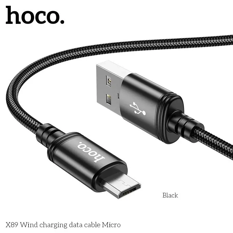 Dây sạc hoco X89, hỗ trợ sạc nhanh 2.4A truyền dữ liệu từ USB sang micro, dây bện dù chống đứt, gãy gập, dài 1m. 5