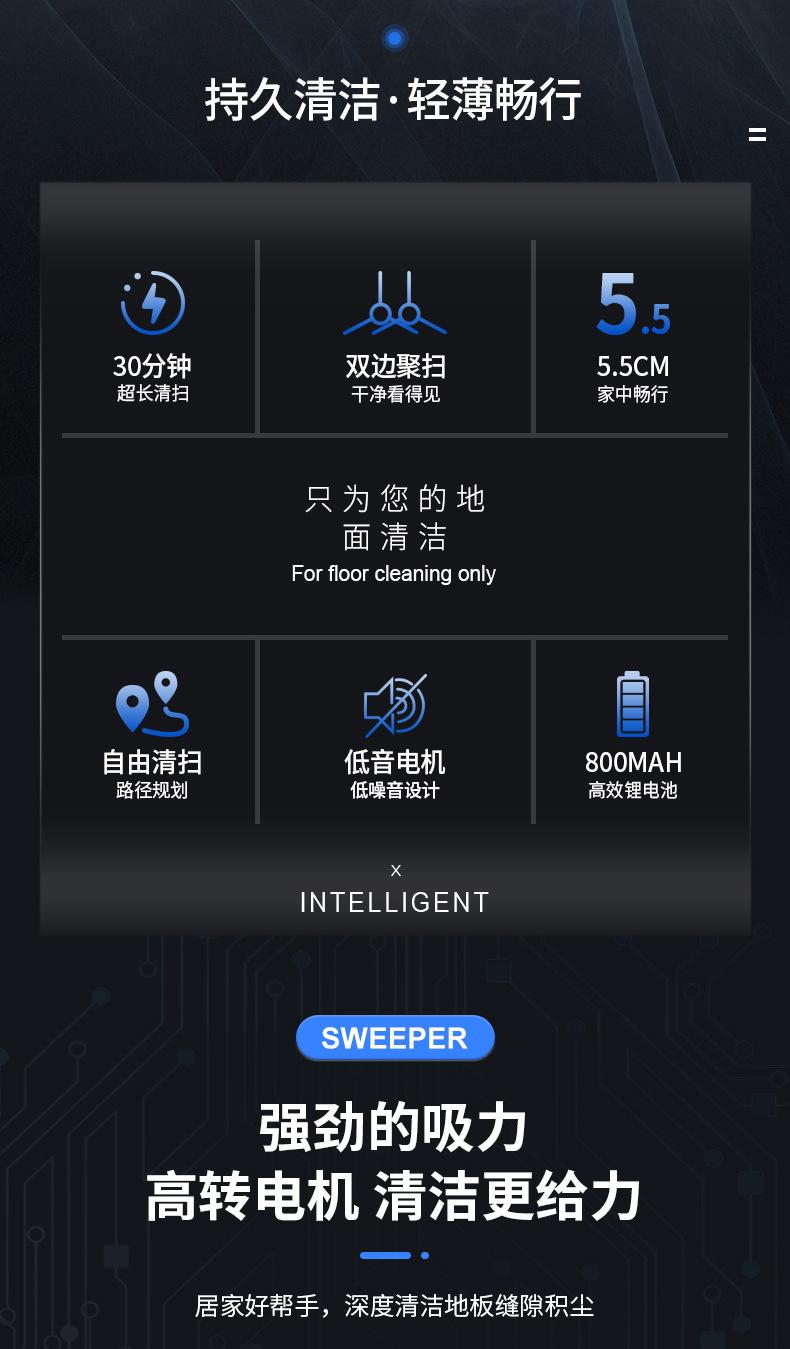 Product Introduction of Household Sweeper USB Charging Floor Sweeping Machine Indoor Vacuum Sweeping Integrated Automatic Smart Sweeper Wholesale 1