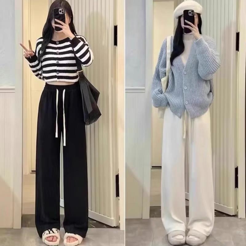 COMBO 2 QUẦN NỈ TĂM Quần Suông Nỉ Tăm Ống Rộng Chất Nỉ Len Mềm Mịn Cạp Chun Có Dây Rút Zenda - Nữ - Women