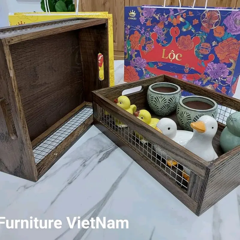 bộ khay để đồ bằng gỗ sồi Mỹ 3 trong1 8