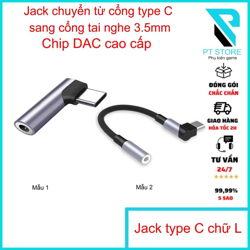 Jack chuyển chữ L chuyển từ cổng sạc Type C sang cổng tai nghe 3.5mm - Full Tính Năng - Chơi game - LiveStream
