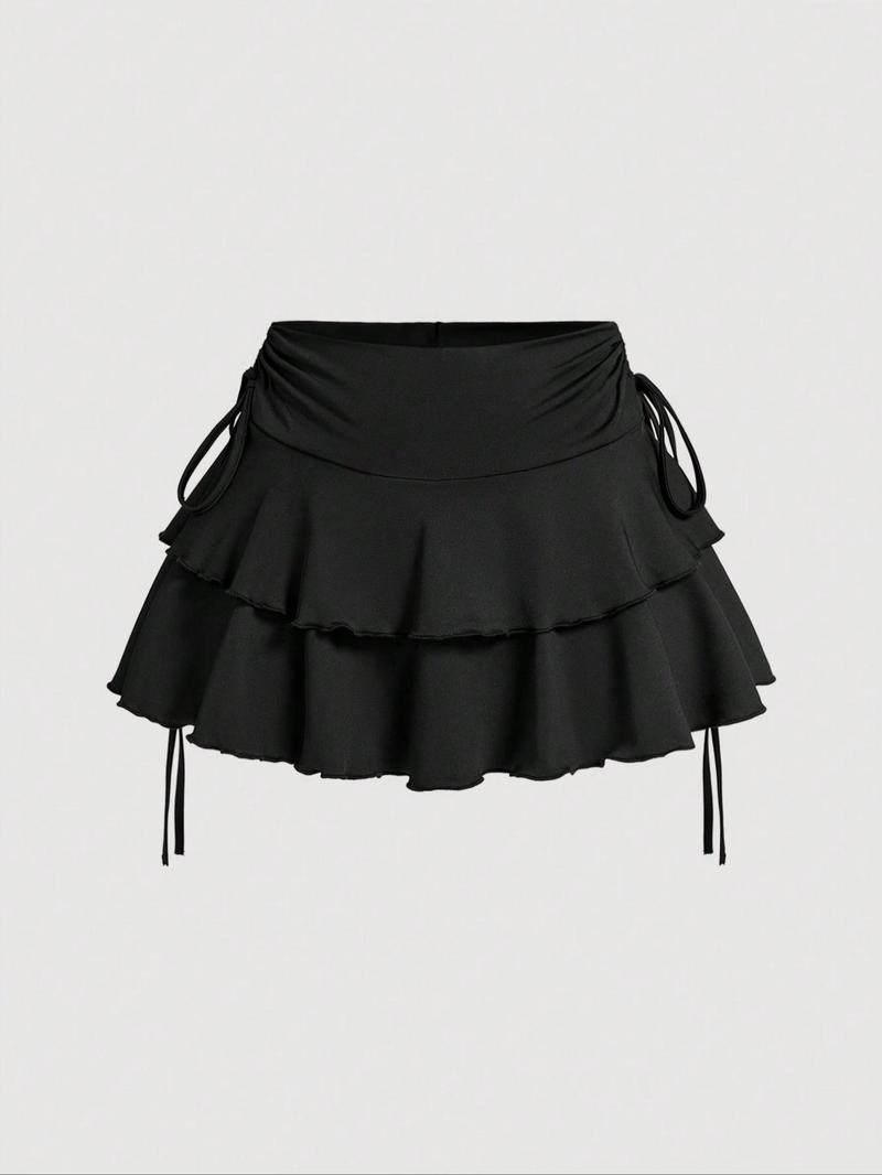 Product Introduction of Women's Solid Ruched Tie Back Halter Top & Ruffle Skirt Set, Sexy Chic Backless Sleeveless Top & Tiered Layer Skirt, Ladies Summer Clothes for Beach Holiday Vacation, Womenswear 4