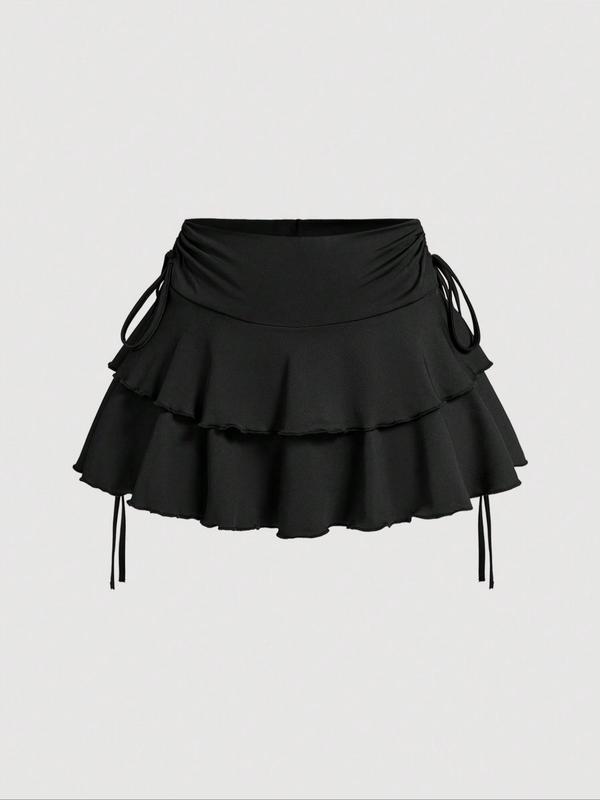 Women's Solid Ruched Tie Back Halter Top & Ruffle Skirt Set, Sexy Chic Backless Sleeveless Top & Tiered Layer Skirt, Ladies Summer Clothes for Beach Holiday Vacation, Womenswear 3