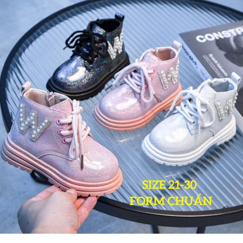  Giày Bốt Cao Cổ Cho Bé Gái Đính Ngọc Trai Da Bóng Mềm Cao Cấp Cho Bé Từ 1 đến 5 Tuổi Mã 198 