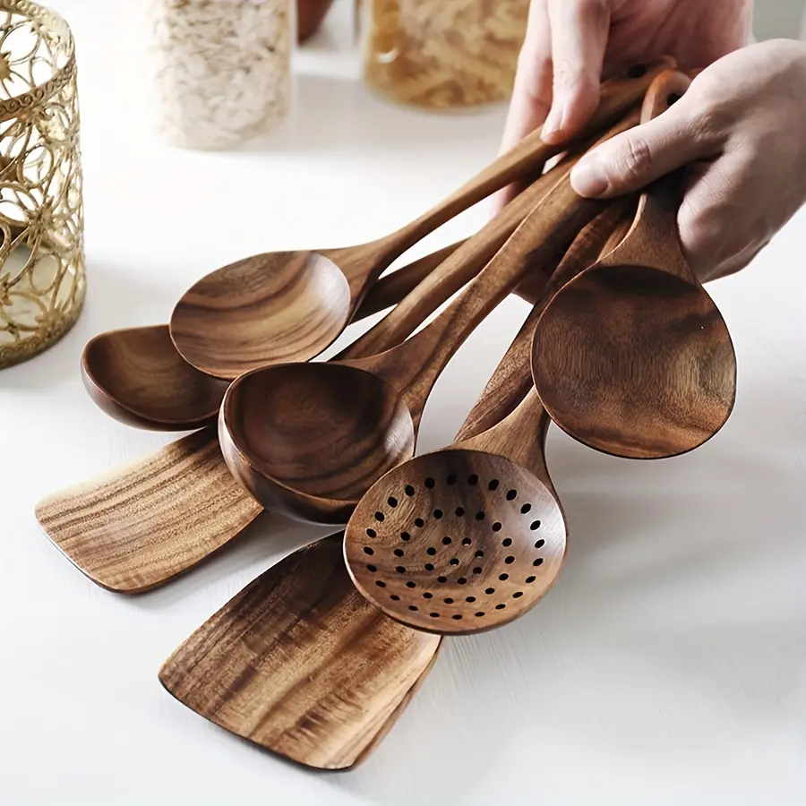 Premium 7-piece teak wooden kitchen set-non-scratch spatulas, comfort grip for cooking enthusiasts
