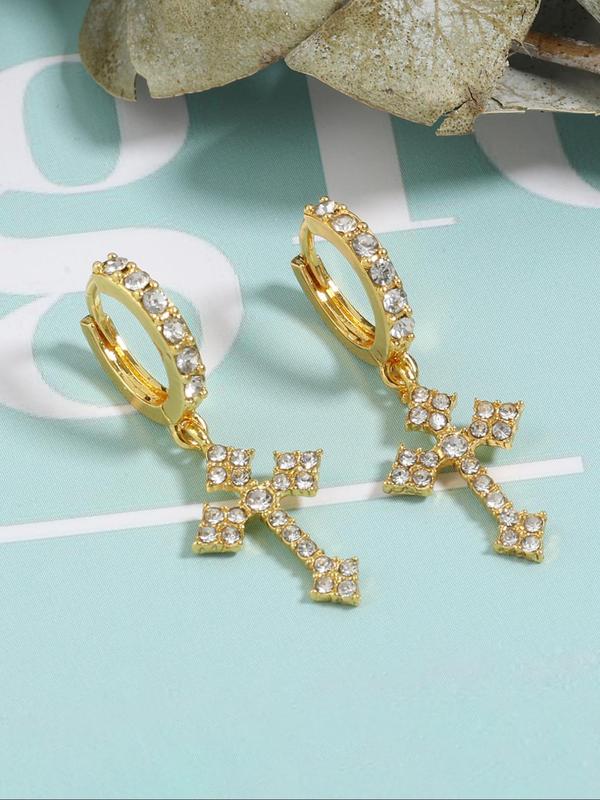 Punk Style Rhinestones Decor Cross Design Dangle Earrings As Gift, Matching Jewelry for Daily Decoration, Streetwear Goth Accessory for Musical Festival 2