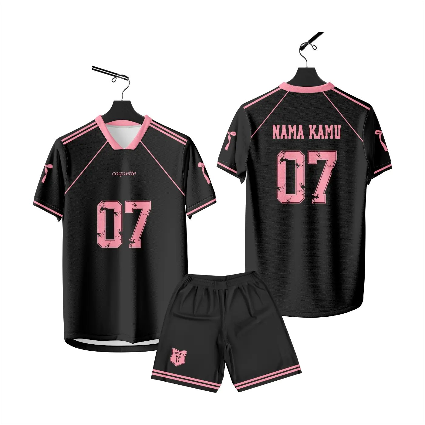 JERSEY COQUETTE RIBBON KOREA HITAM & PUTIH FULL PRINTING FREE NICKNAME & NOMOR Baju Pria Sport