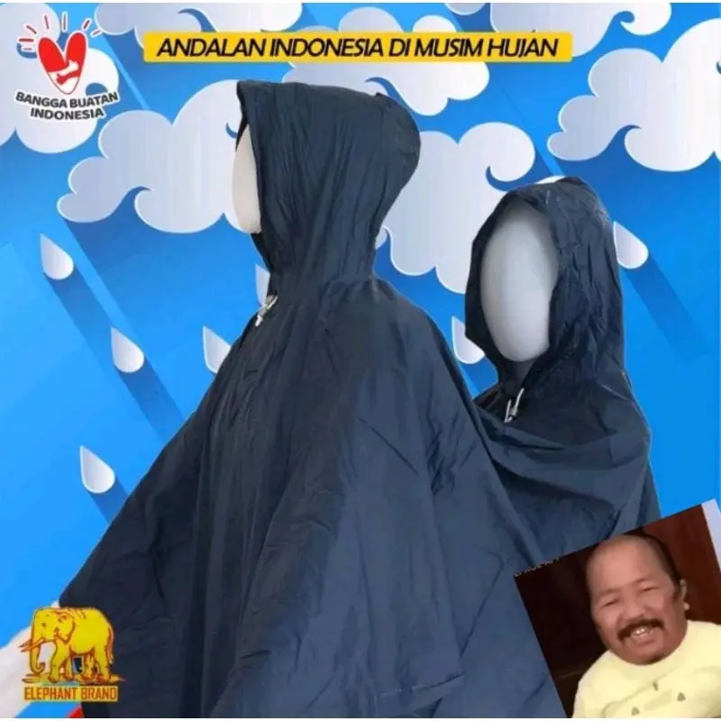 Jas Hujan Poncho 2 in1 Gajah / Jas Hujan poncho 2 kepala tebal