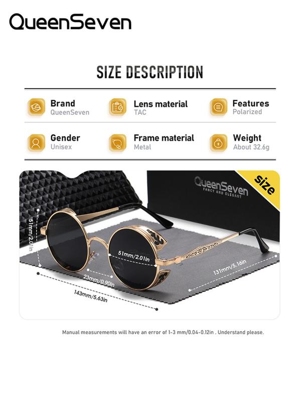 Unisex Street Style Polarized Sunglasses for Everyday Use, Trendy Punk Round Frame Sunglasses, Fashionable Vintage Accessories for Trip & Driving Use with Glasses Cloth &  Bag 6