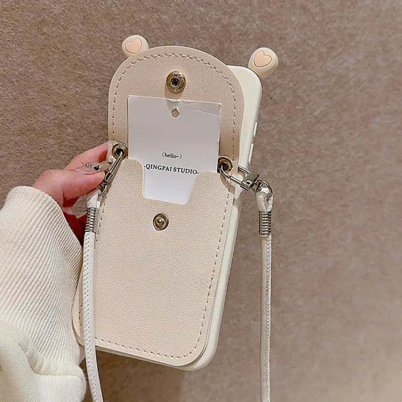 Túi đựng thẻ màu trắng, Thiết kế độc đáo, Đeo Chéo và Dây Đeo, Chất liệu silicon, Bao phủ toàn bộ, Chống rơi, Thích hợp cho iPhone 16, 15, 14, 13, 12, 11, Pro Max 5