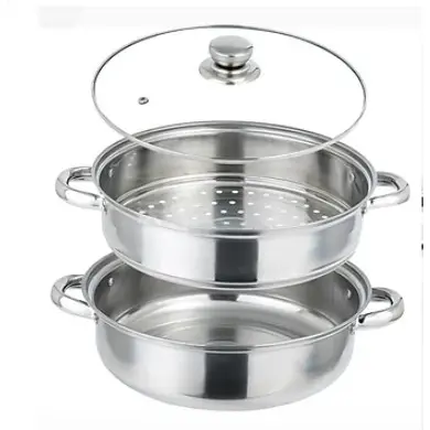 Xửng hấp inox 2 tầng, Xửng Hấp 2 Tầng đa năng 28cm, cao cấp nắp kính, cách thủy tiện lợi 0