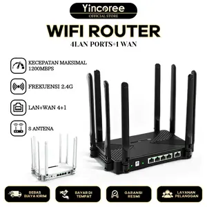 Yincoree Wifi 6 Router Gaming Nirkabel 1200Mbps 8 Antena 5dBi Dual Band 4 Port LAN 1 Port WAN Mode Repeater AP Keamanan Internet Gratis Tombol WPS
