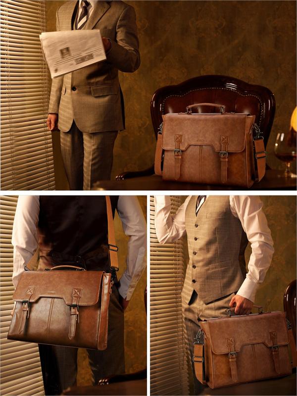 Men's Vintage PU Leather Briefcase, Large Capacity Laptop Bag, Casual Trendy Versatile High-quality Daily Commuting Bag, Shopping Bag 4