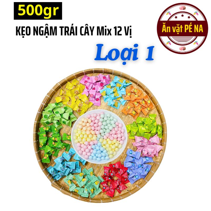 500gr Kẹo ngậm vị trái cây {Loại 1} không đường mix 12 vị - Ăn vặt Pé Na Candy Food Viên chua không caffeine Snack Thức Ăn tmin kẹo mini kẹo ngậm hằng du mục keomix nhieu vi kẹo không calo vitamin c bạc hà