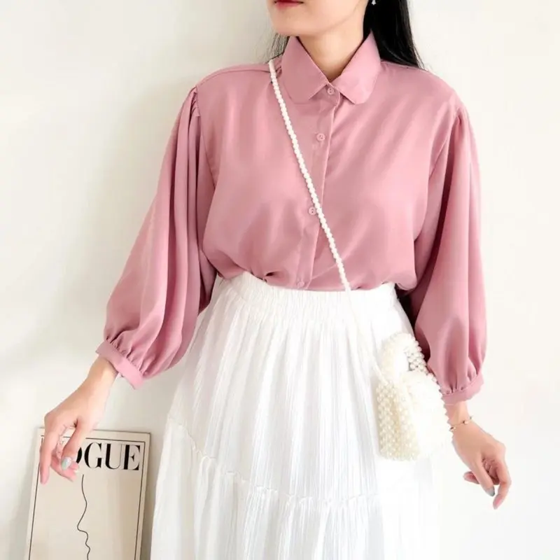 Elze Blouse Polos Shakilla Twil Atasan Kemeja Wanita Lengan Balon Basics White 1