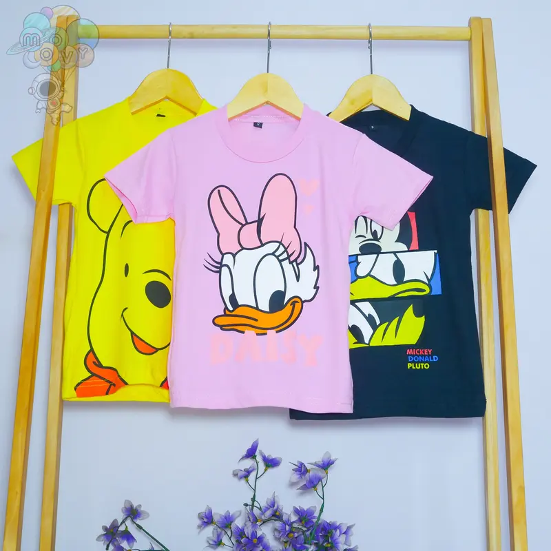 Atasan Anak Laki Perempuan Unisex Usia 1 - 8 Tahun Motif Kartun Bahan Cotton Combed 30S Sablon Plastisol 1