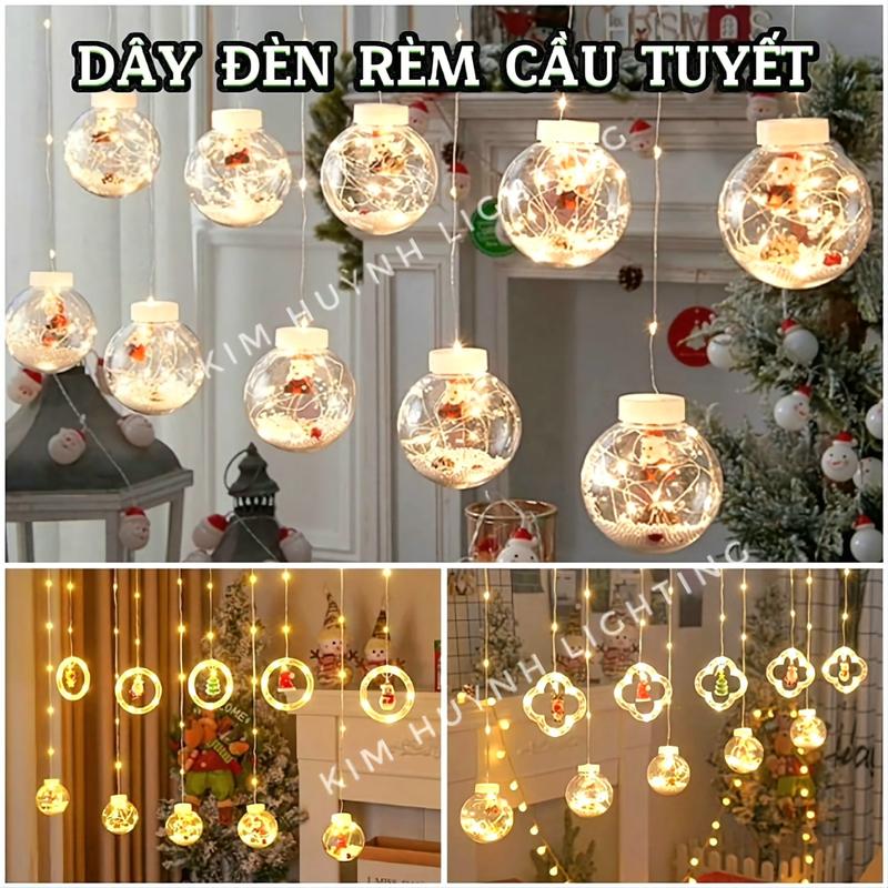 Dây đèn Led nháy rèm banh cầu tuyết trang trí Giáng Sinh Noen cắm điện