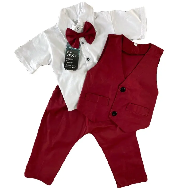 setelan tuxedo merah maroon jas formal anak 3 bulan sampai 10 tahun Lengan pendek Polos Katun