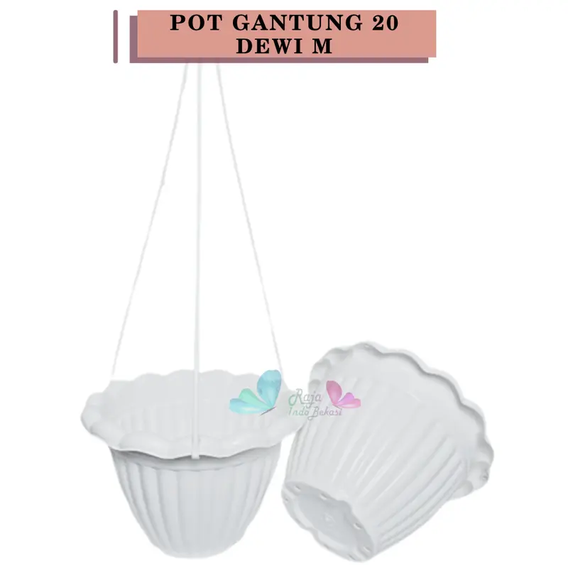 RAJA INDO Pot Gantung Dewi M 20 Putih Pot Gantung Renda 20cm Pot Bunga Gantung Murah Grosir Unik Plastik Putih 2
