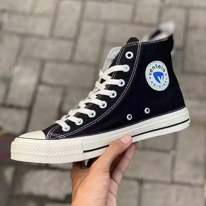 Ventela Ethnic High Black Natural Sepatu Sneakers Pria (Siluet 70s) Canvas Shoes Casual 1