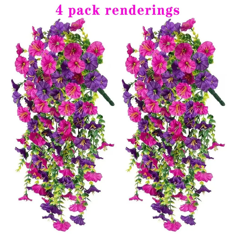 Artificial Hanging Flowers, 2/4 Counts Fake Plants with Eucalyptus Leaves, Uv Resistant Realistic Hanging Plants for Home Garden Decor, Home Accessories