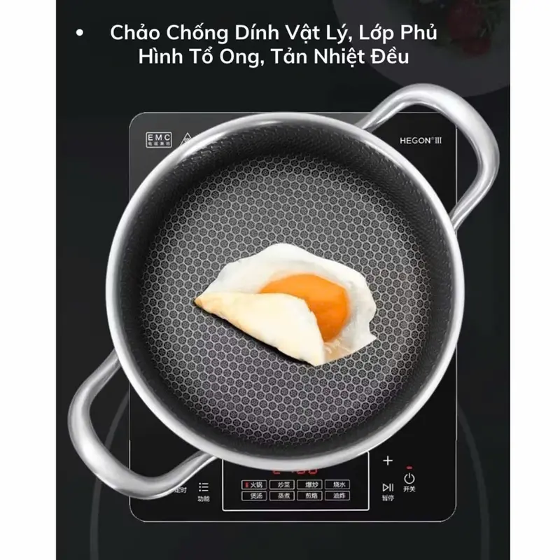 Chảo Tổ Ong Đáy Phẳng 2 Quai, Chống Dính Sâu Lòng, Size 28 cm, mồi inox Phù Hợp Với Mọi Loại bếp inox 304 siêu bền(Không nắp) 5