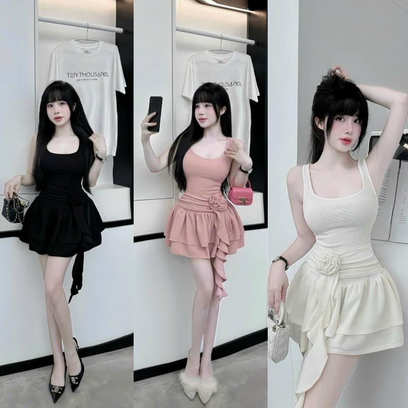 Váy Nữ Xếp Tầng Đính Nơ Tua Rua Cổ Vuông, Đầm Body Nữ 2 Dây Bản To Siêu Xinh Đi Chơi Dự Tiệc D150 Thun Women