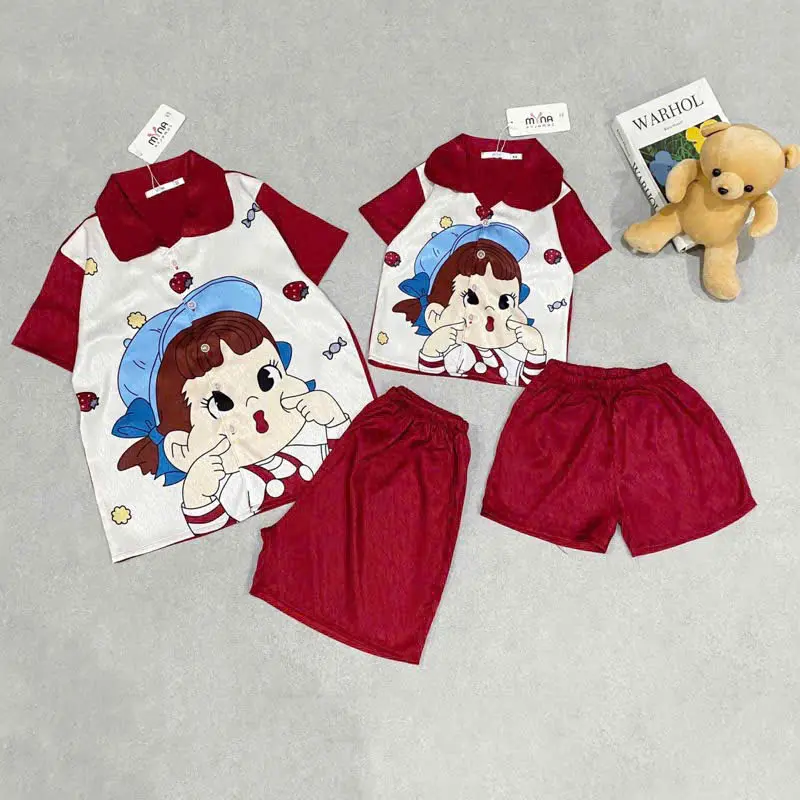 myna - đồ bộ mẹ và bé cộc đùi lụa xước có sz 8-65kg cho bé va mẹ mặc nhà quần ngủ set bongu