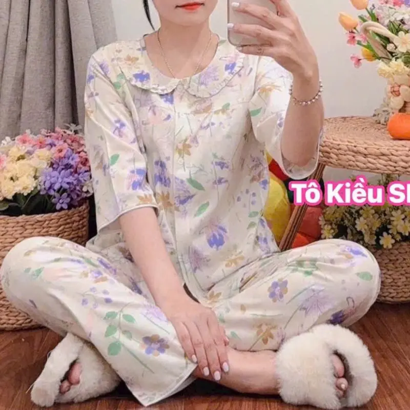 (MS02) TAY LỠ BÂU SEN QUẦN DÀI-Bộ Tole Nữ Mặc Nhà, Bộ Lanh Nữ Mềm Mát 0