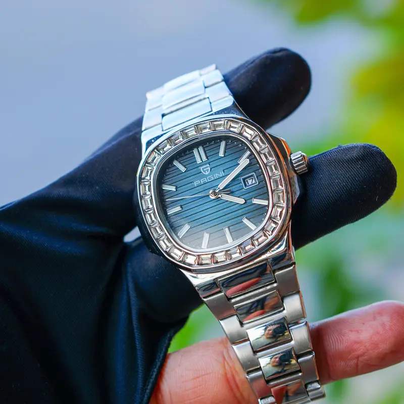 Đồng hồ nam Pagini dáng tàu ngầm Nautilus GBW9979 viền đá mặt vuông dây, khung thép không gỉ chống nước 3atm bảo hành 12 tháng 1