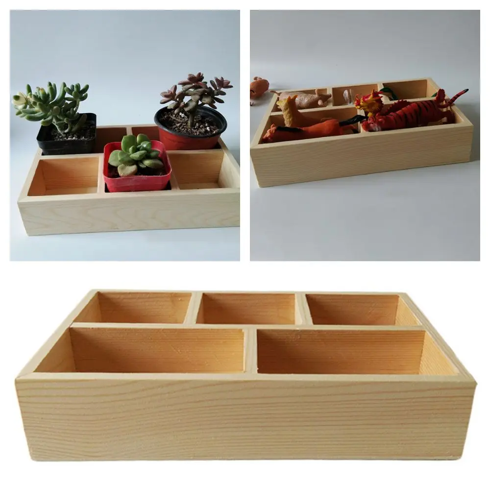 High Quality Multifunctional Succulent Flowerpot Tray 5 Grids Wood Plant Pot Box Divided Drawer Display Pallet Bonsai Holder