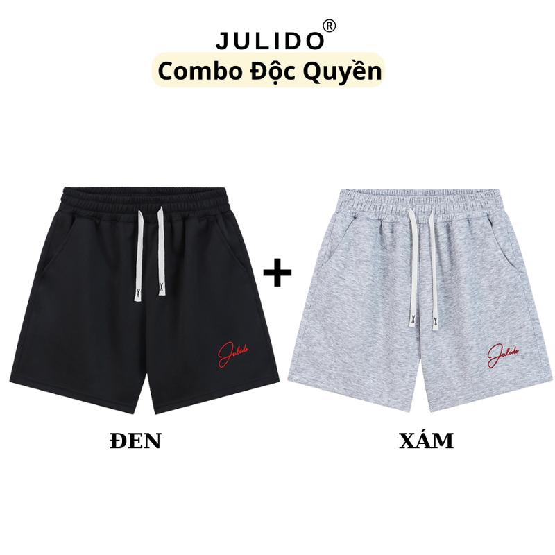 DEAL MỞ BÁN Combo 2 Quần Short Thêu Logo JULIDO chất liệu nỉ 2 da cao cấp co dãn,Dáng trên gối,Không bai xù.