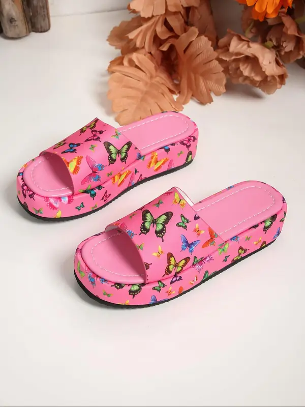 Women's Fashionable Butterfly Pattern Slippers, Casual Comfortable Flat Sandals for Beach, Outdoor, Daily Wear 4